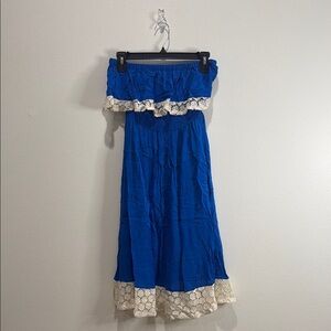 Blue Maxi Dress with Lace Trim